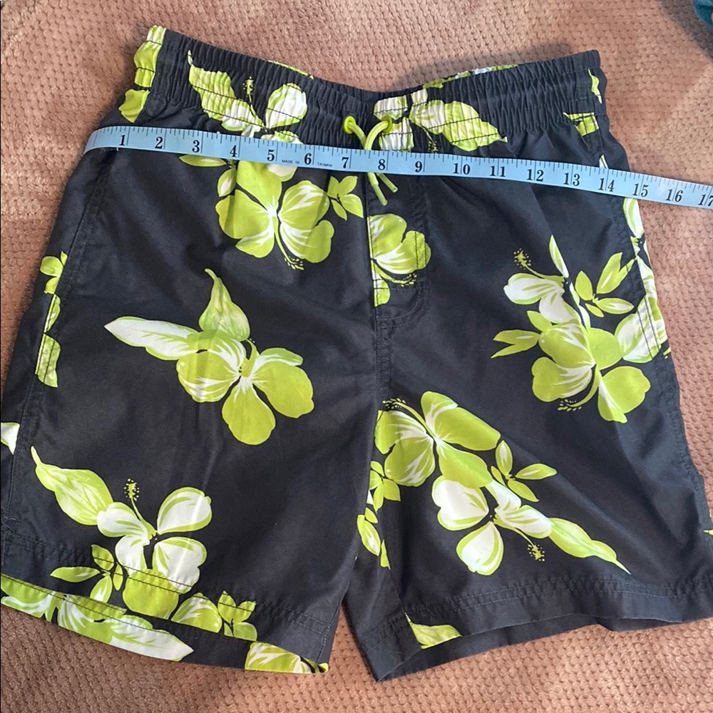 Old Navy Black and Green Swim Trunks with Tropical Floral Design